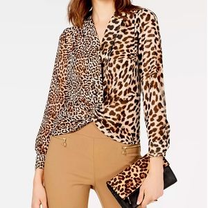 I.N.C. Leopard Print Long Sleeve Top Size M